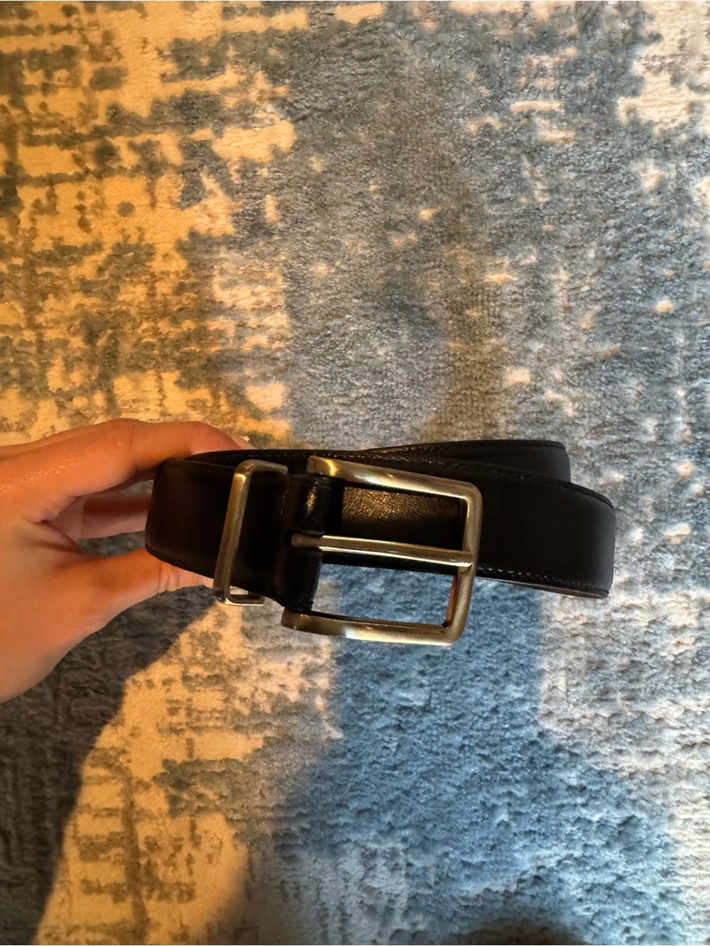 Abercrombie & Fitch Black Leather Belt with Silver Buckle